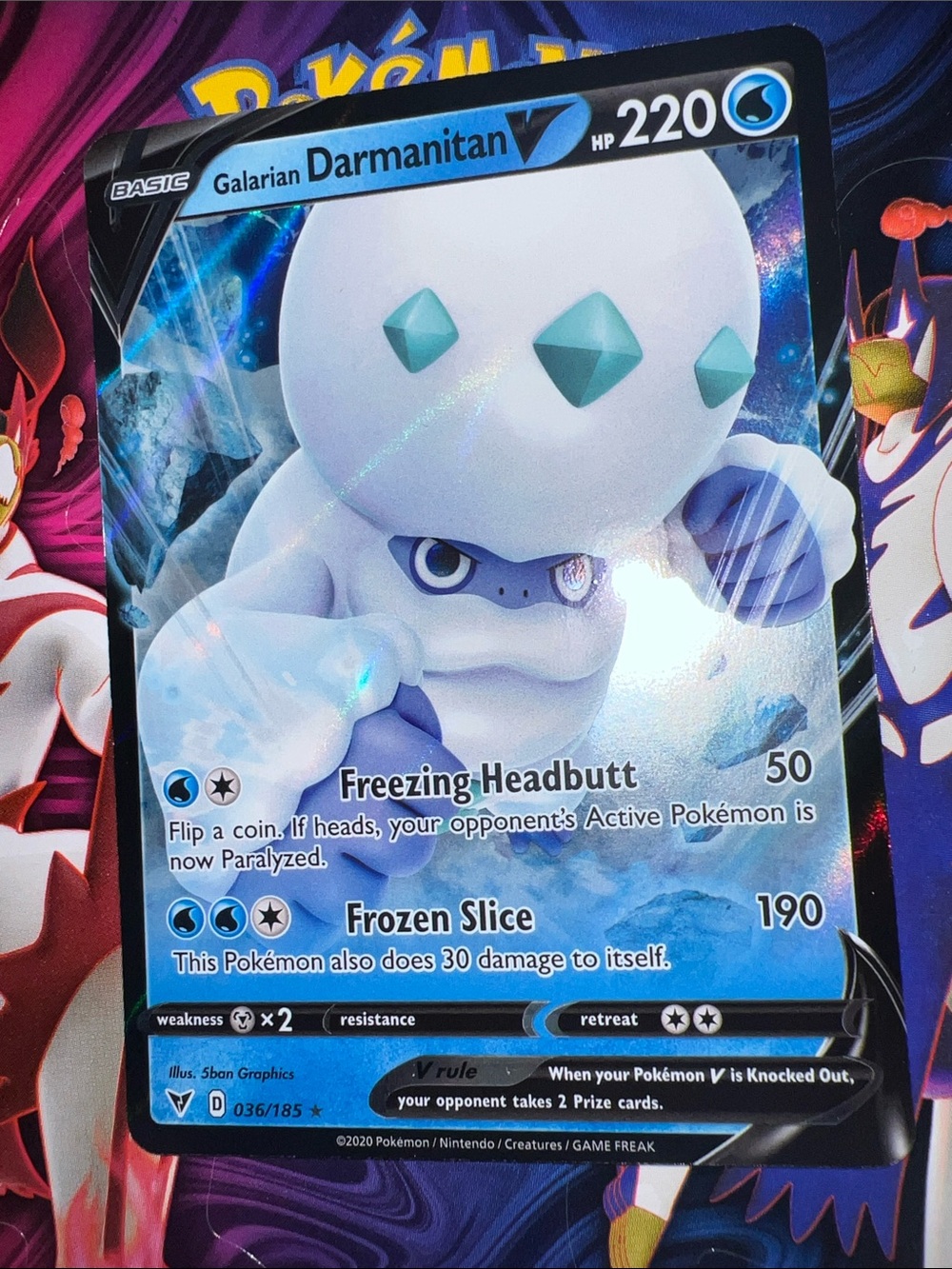 Pokemon Galarian Darmanitan V Blue White Holographic Card